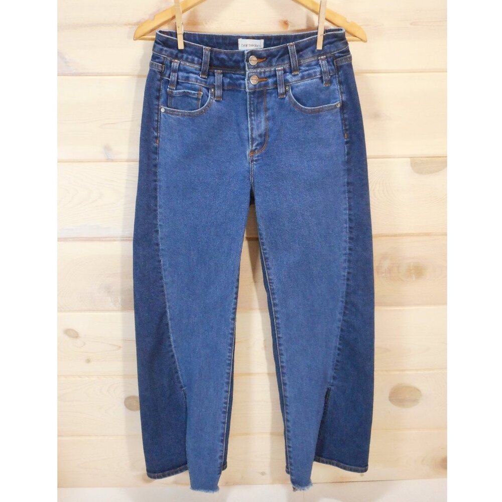 Driftwood Womens Size 27 Cece Double Stacked Jeans Split Hem Blue Denim Two-Tone